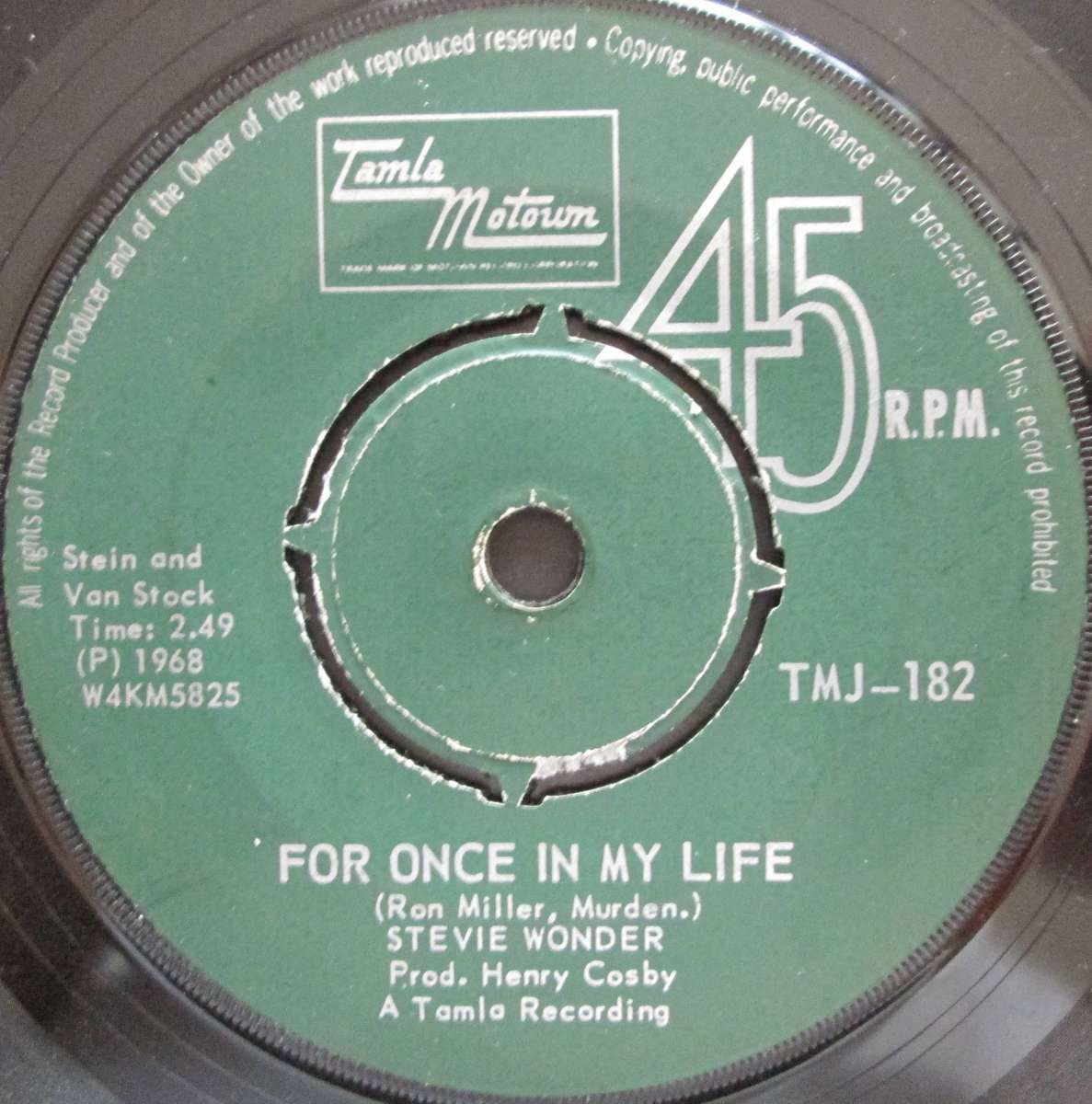 STEVIE WONDER - FOR ONCE IN MY LIFE / ANGIE GIRL   (7 SINGLE/VINYL)