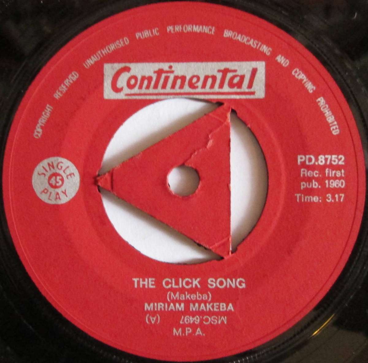 MIRIAM MAKEBA - THE CLICK SONG / MBUSE   (7 SINGLE/VINYL)