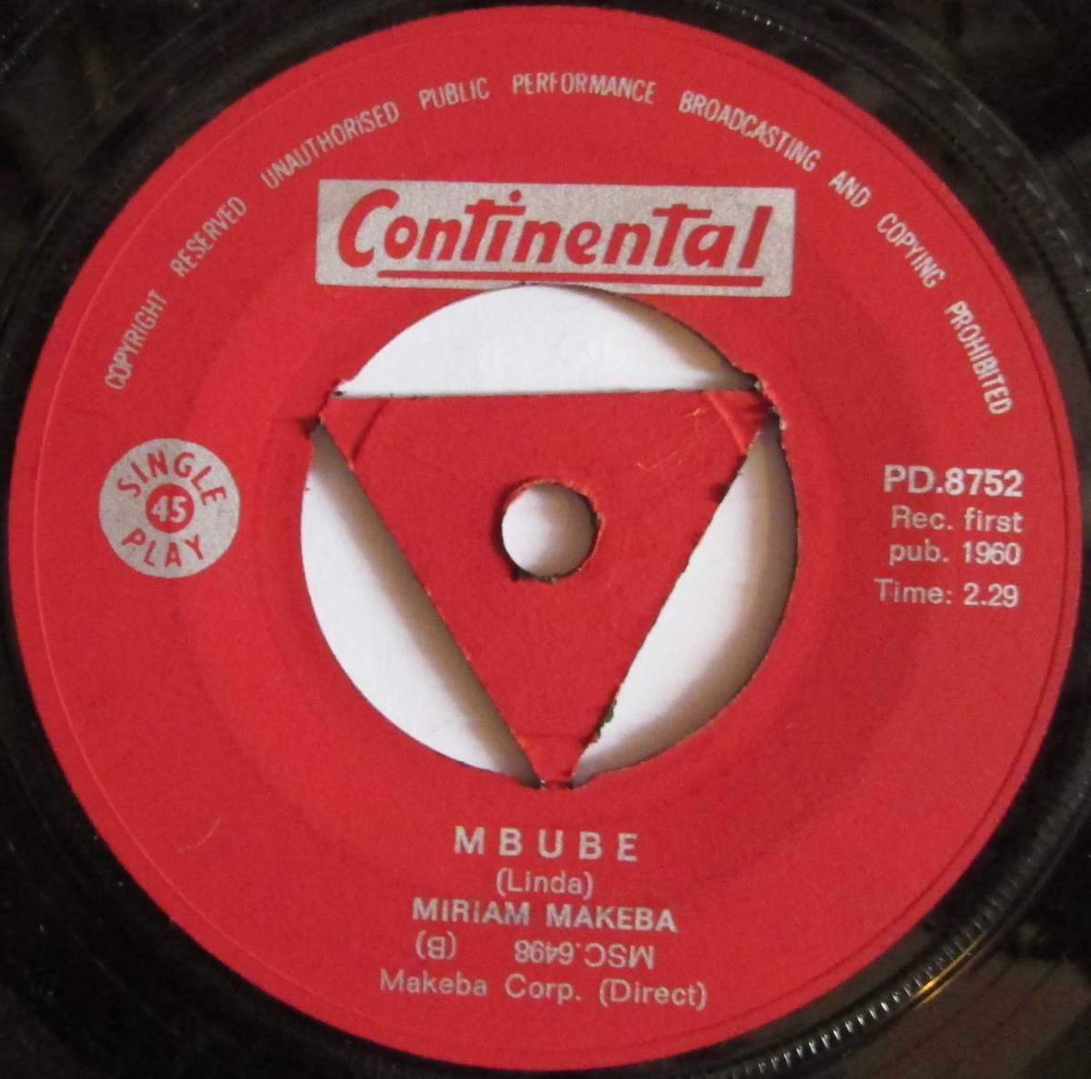 MIRIAM MAKEBA - THE CLICK SONG / MBUSE   (7 SINGLE/VINYL)