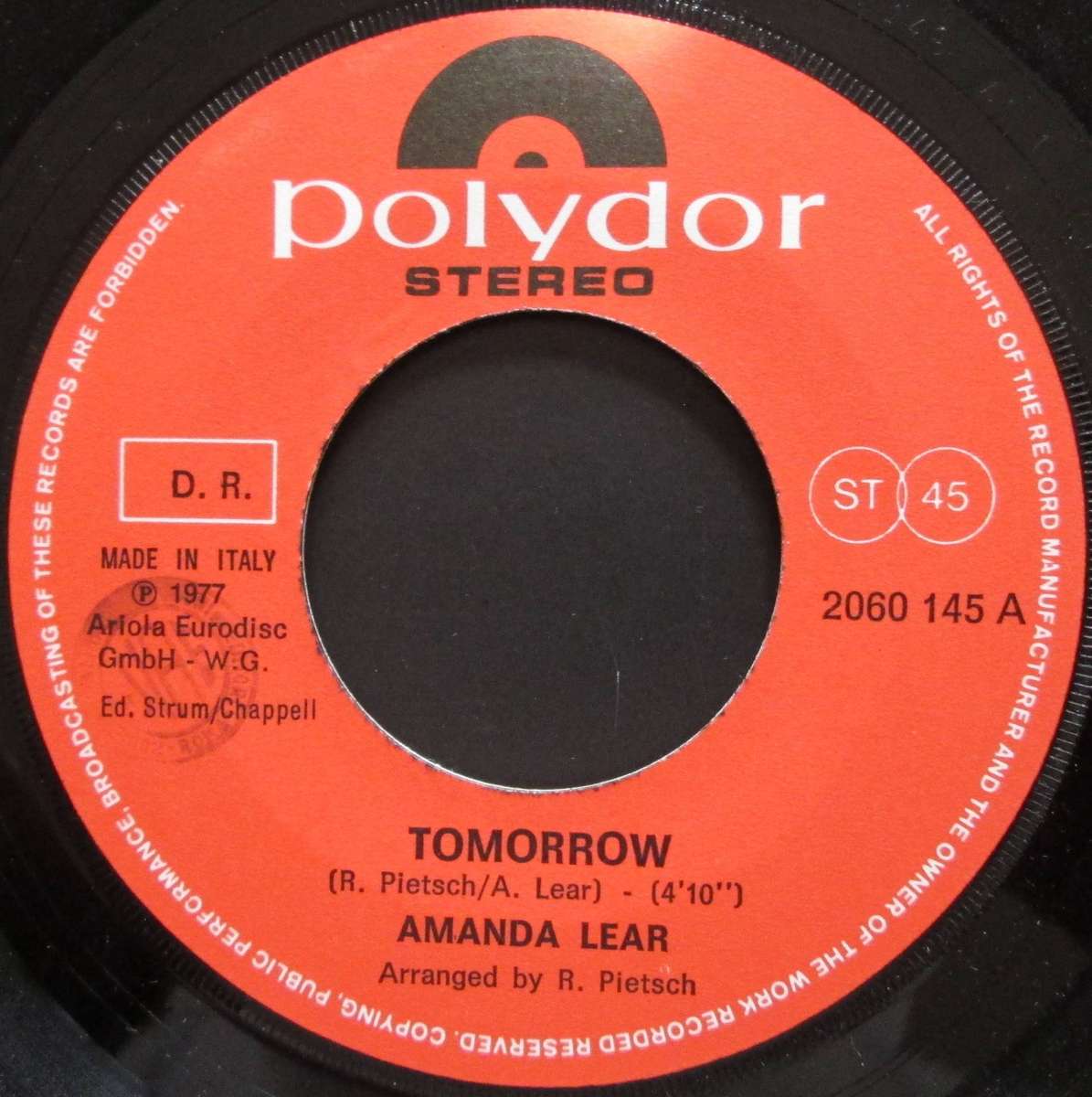 AMANDA LEAR - TOMORROW / THE LADY IN BLACK (7 SINGLE/VINYL)