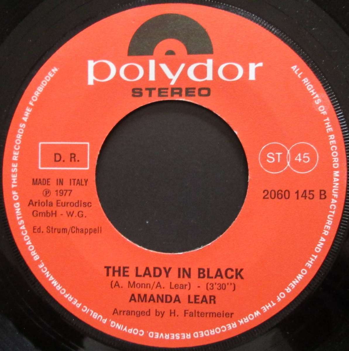 AMANDA LEAR - TOMORROW / THE LADY IN BLACK (7 SINGLE/VINYL)