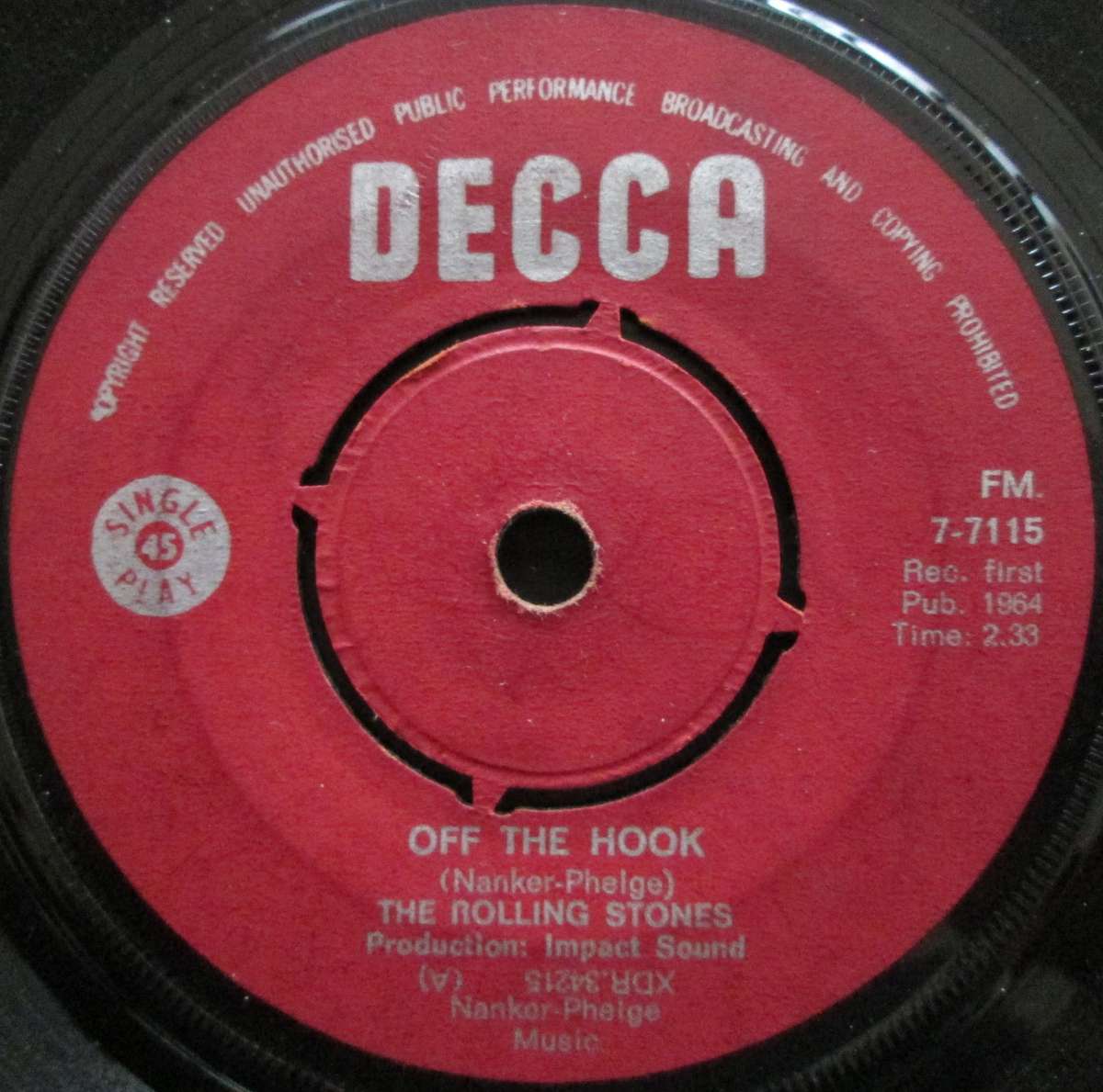 THE ROLLING STONES - OFF THE HOOK / LITTLE RED ROOSTER  (7 SINGLE/VINYL)