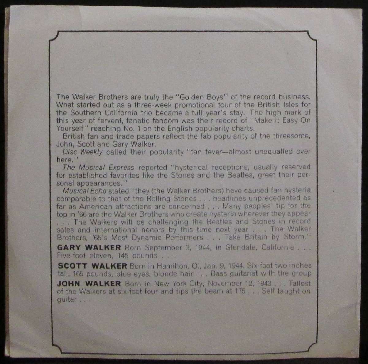 THE WALKER BROTHERS - MY SHIP IS COMING IN / YOURE ALL AROUND ME (7 SINGLE/VINYL)