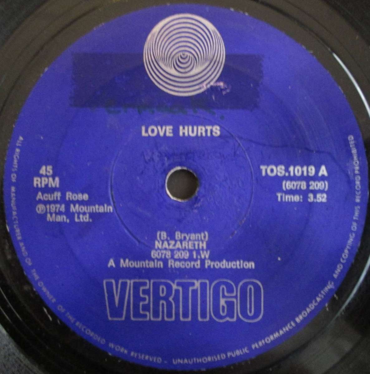 NAZARETH - LOVE HURTS / DOWN (7 SINGLE/VINYL)