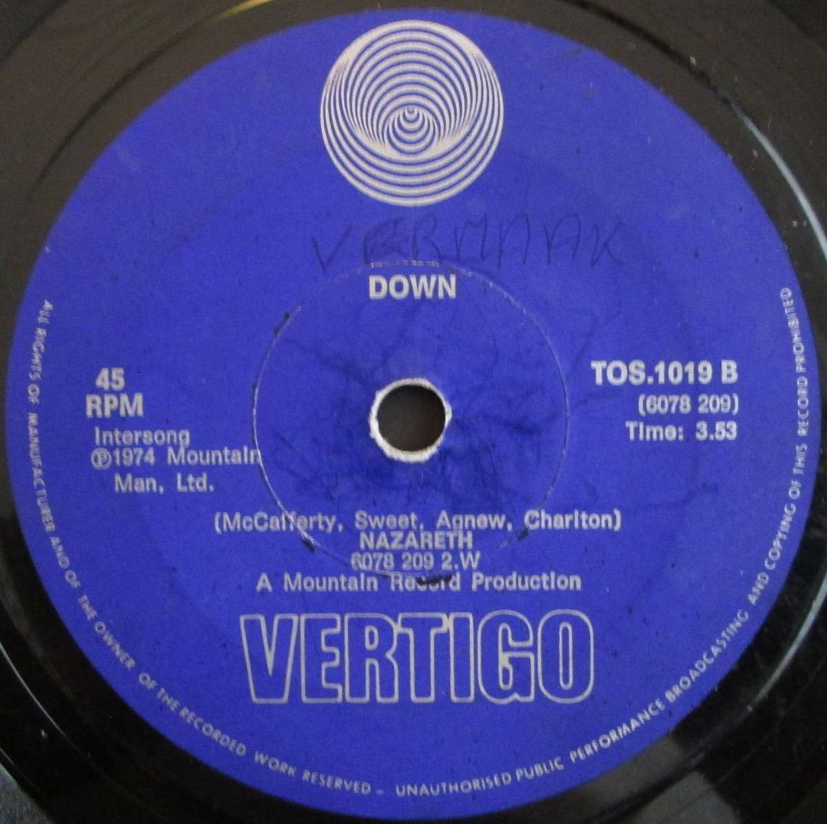 NAZARETH - LOVE HURTS / DOWN (7 SINGLE/VINYL)