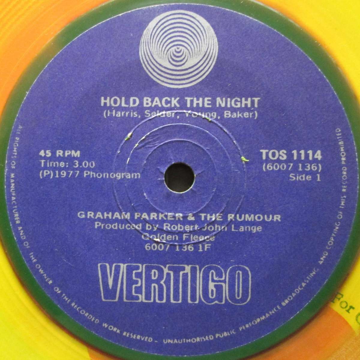 GRAHAM PARKER & THE RUMOUR - HOLD BACK THE NIGHT / (LET ME GET) SWEET ON YOU (7 SINGLE/VINYL)