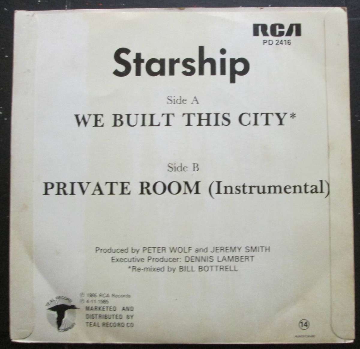 STARSHIP -  WE BUILT THIS CITY / PRIVATE  ROOM (INSTRUMENTAL) (7 SINGLE/VINYL)