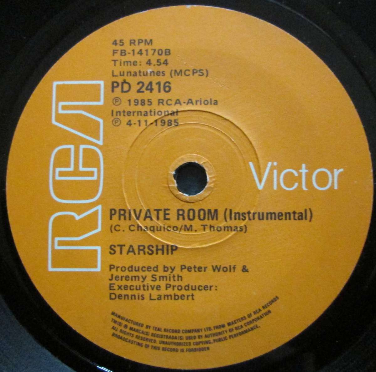 STARSHIP -  WE BUILT THIS CITY / PRIVATE  ROOM (INSTRUMENTAL) (7 SINGLE/VINYL)
