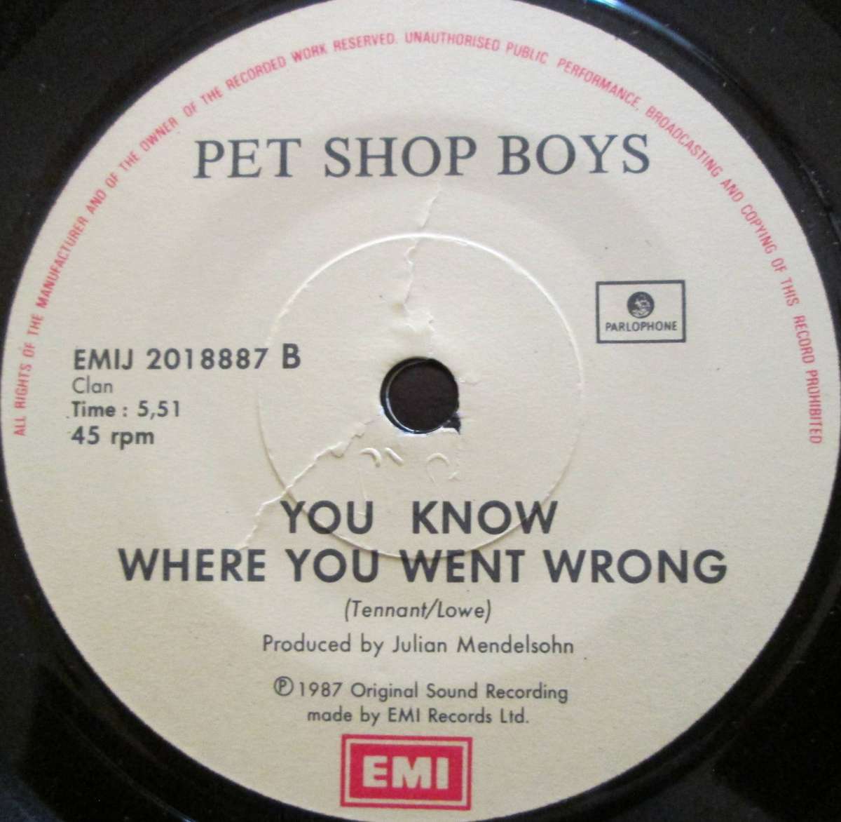PET SHOP BOYS -  ITS A SIN / YOU KNOW WHERE YOU WENT WRONG  (7 SINGLE/VINYL)