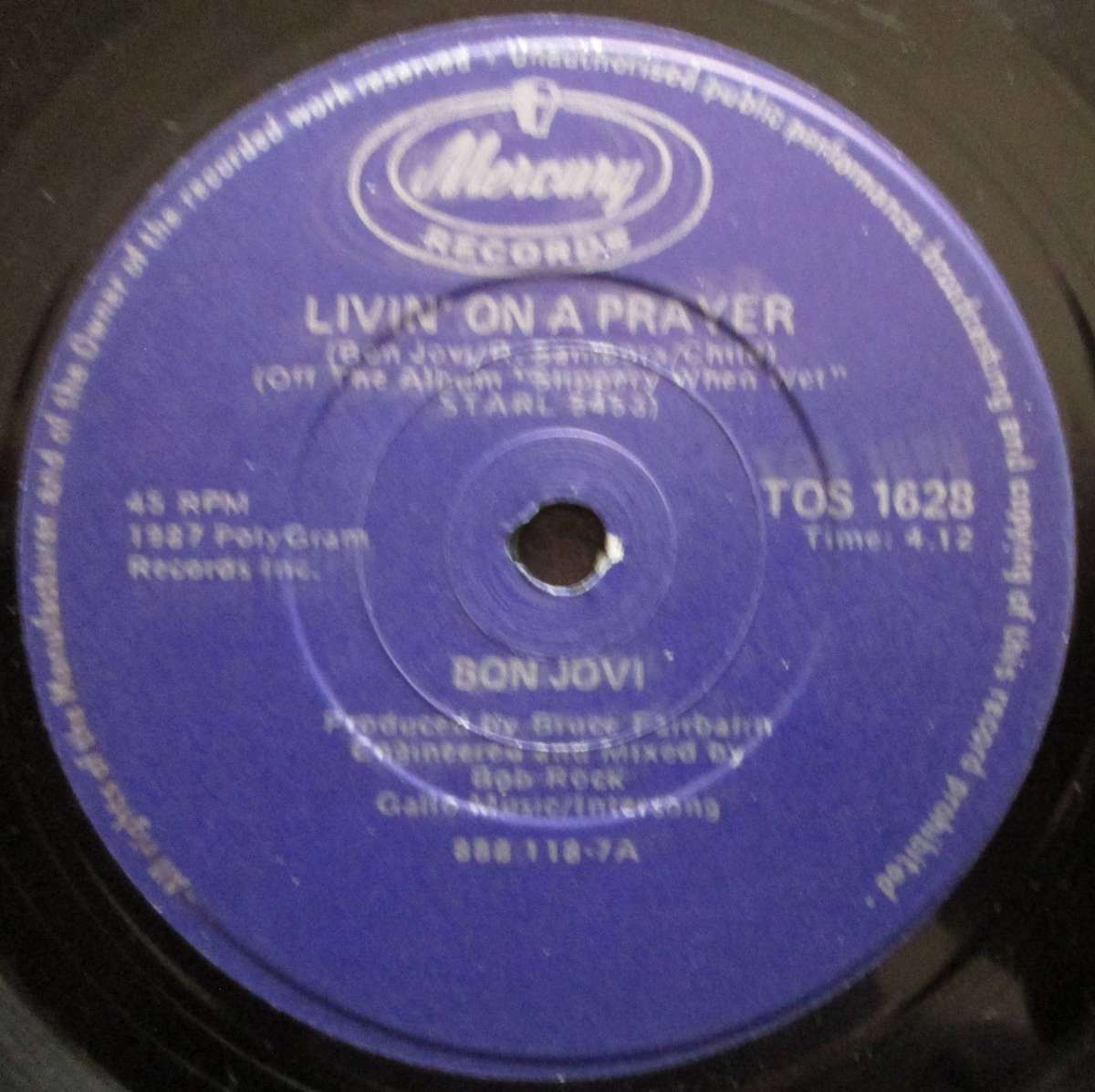 BON JOVI - LIVIN ON A PRAYER / WILD IN THE STREETS (7 SINGLE/VINYL)