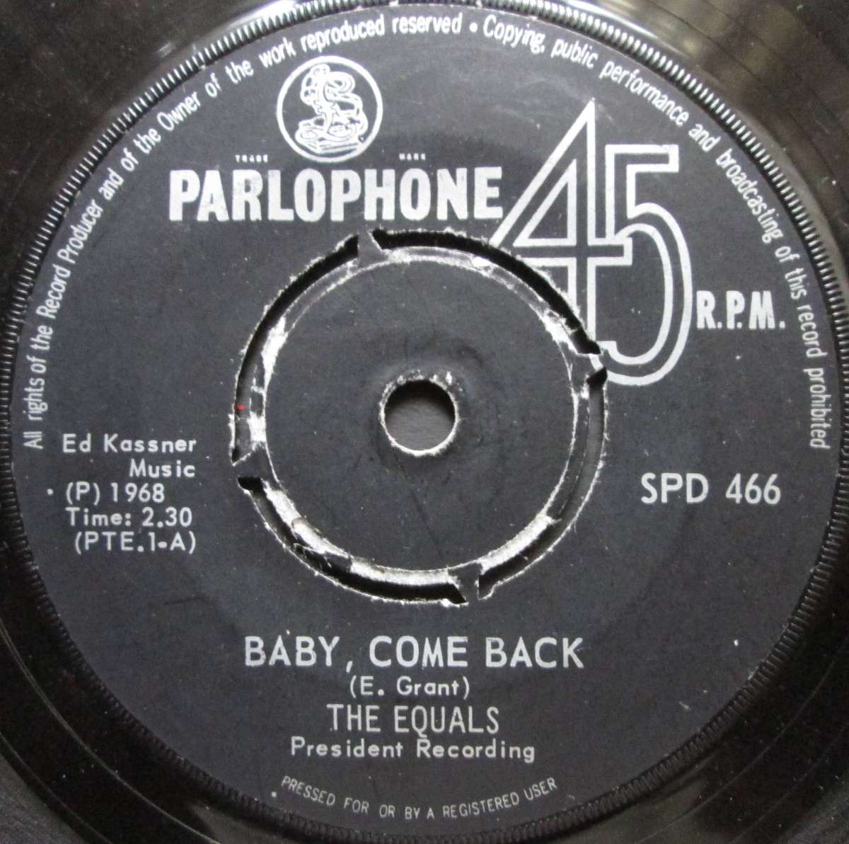 THE EQUALS - BABY, COME BACK / GIDDYUP-A DING DONG   (7 SINGLE/VINYL)