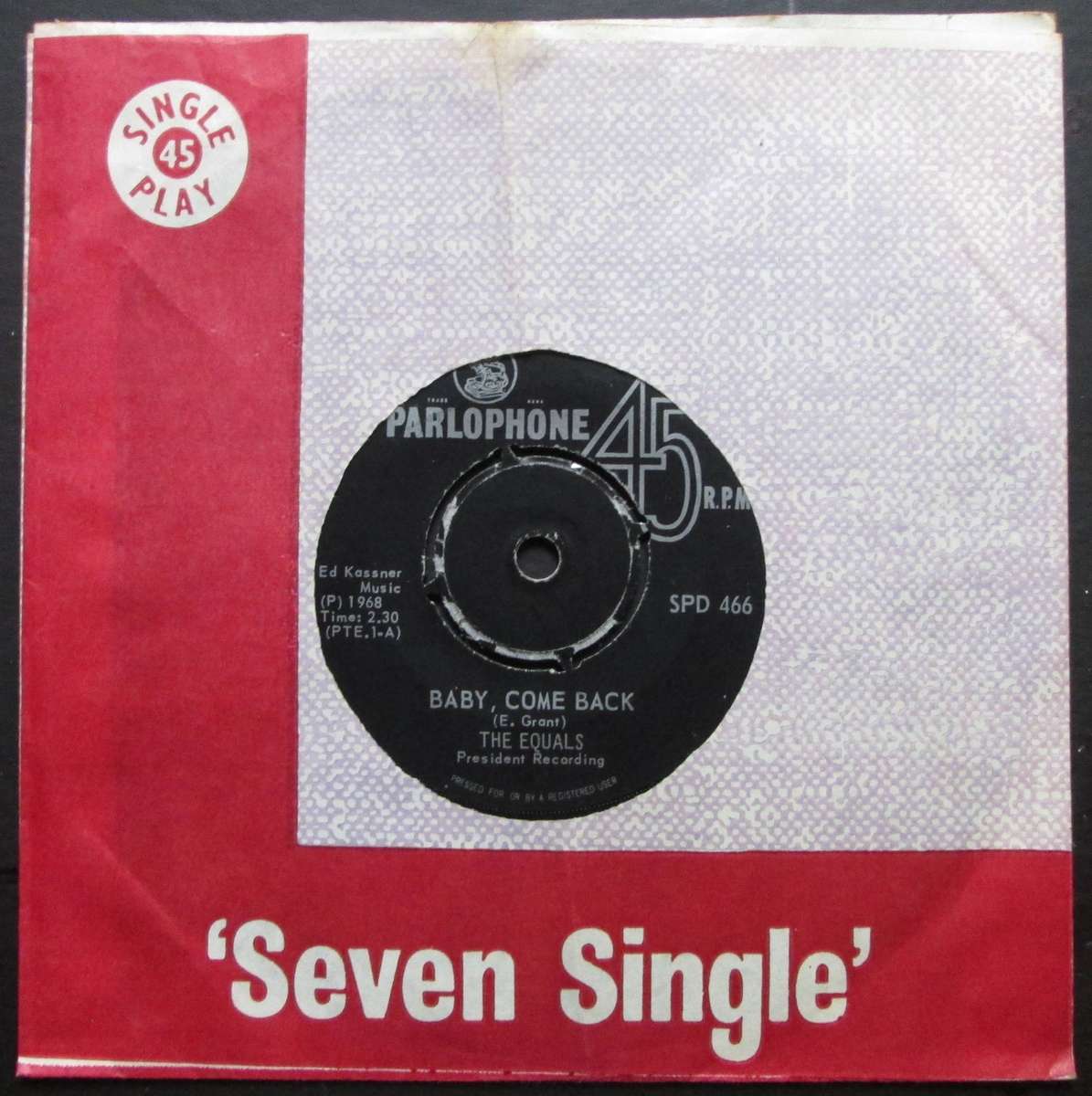 THE EQUALS - BABY, COME BACK / GIDDYUP-A DING DONG   (7 SINGLE/VINYL)