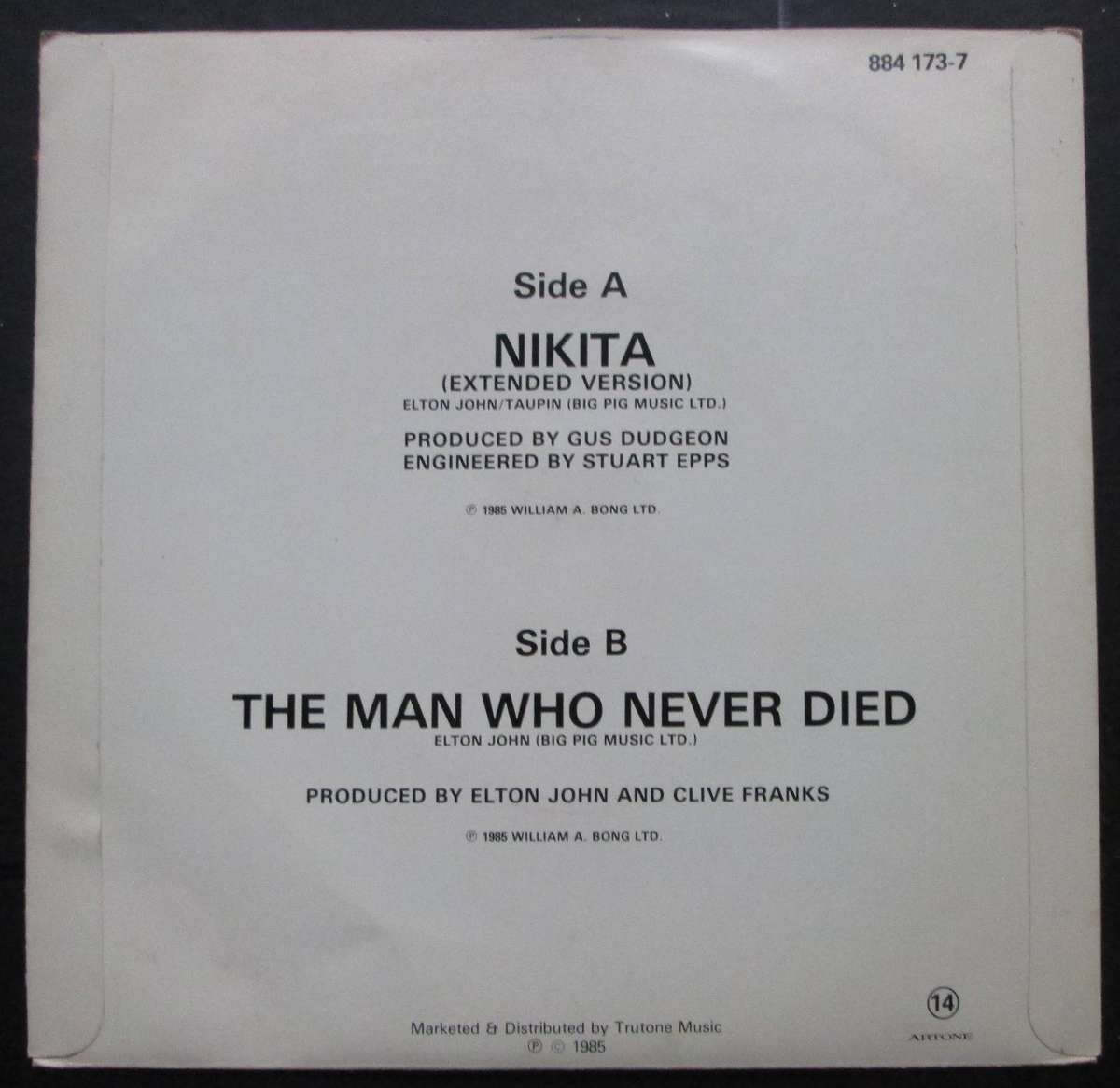 ELTON JOHN - NIKITA / THE MAN WHO NEVER  DIED (7 SINGLE/VINYL)