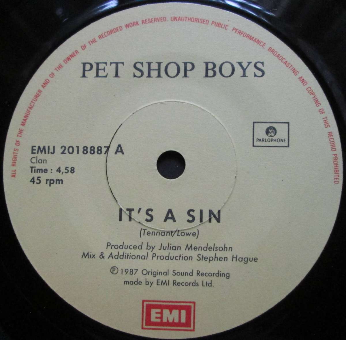 PET SHOP BOYS  - ITS A SIN / YOU KNOW WHERE YOU WENT WRONG (7 SINGLE/VINYL)