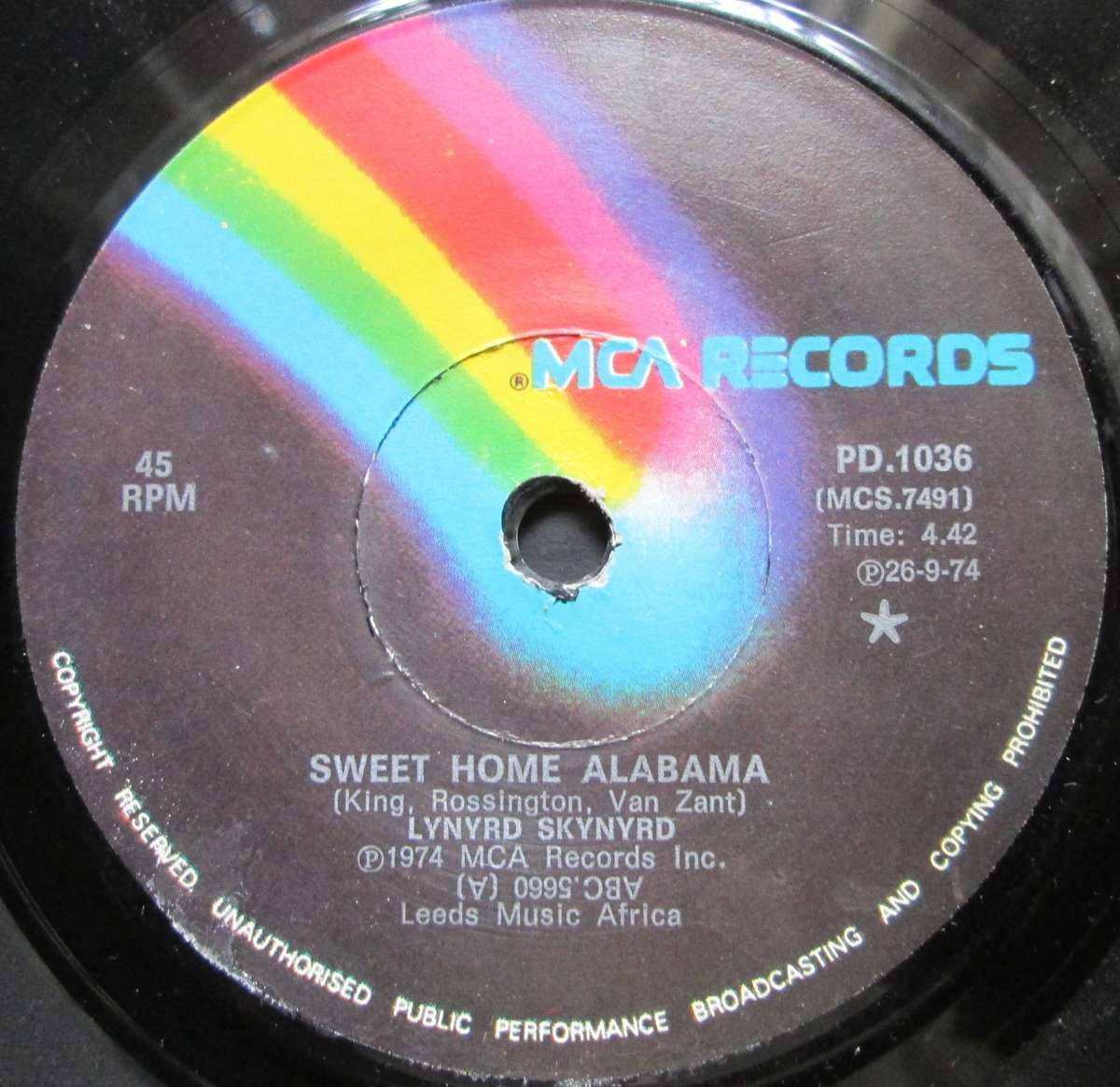LYNYRD SKYNYRD - SWEET HOME ALABAMA / WORKIN FOR MCA   (7 SINGLE/VINYL)