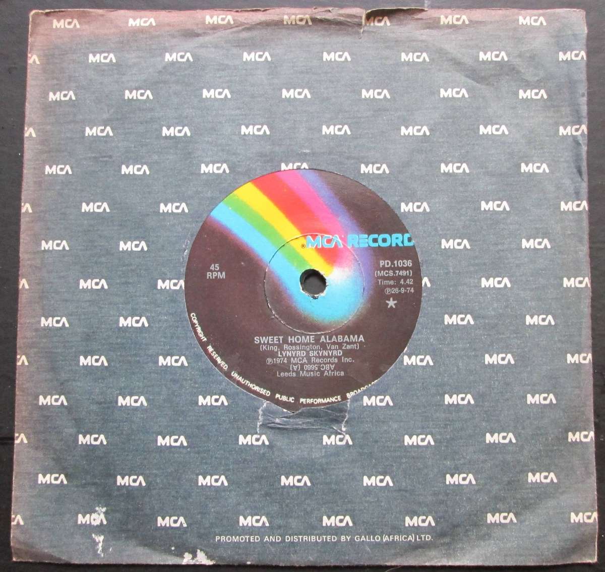 LYNYRD SKYNYRD - SWEET HOME ALABAMA / WORKIN FOR MCA   (7 SINGLE/VINYL)