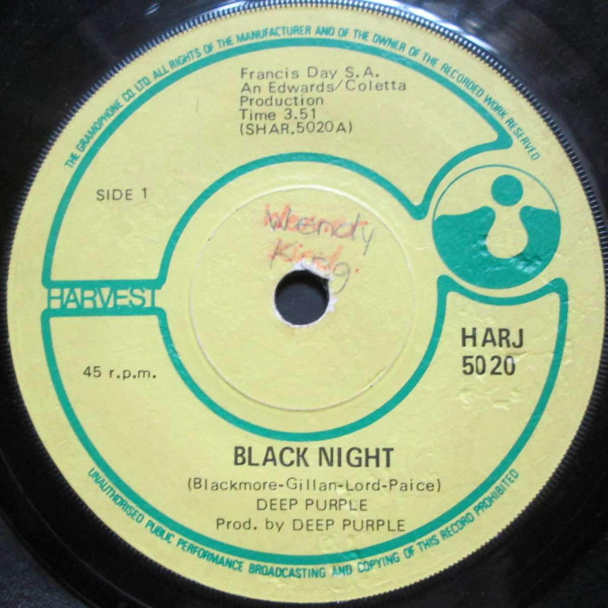 DEEP PURPLE - BLACK NIGHT / SPEED KING   (7 SINGLE/VINYL)