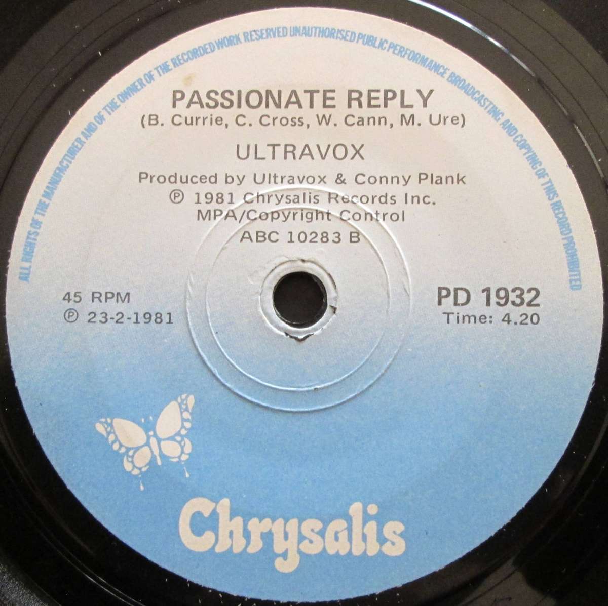 ULTRAVOX - VIENNA /PASSIONATE REPLY   (7 SINGLE/VINYL)