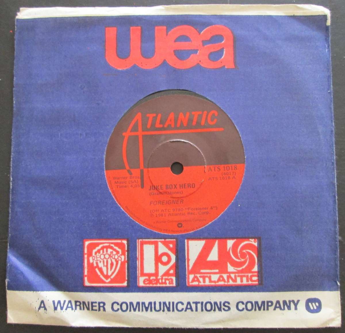 FOREIGNER - JUKE BOX HERO / NIGHT LIFE   (7 SINGLE/VINYL)