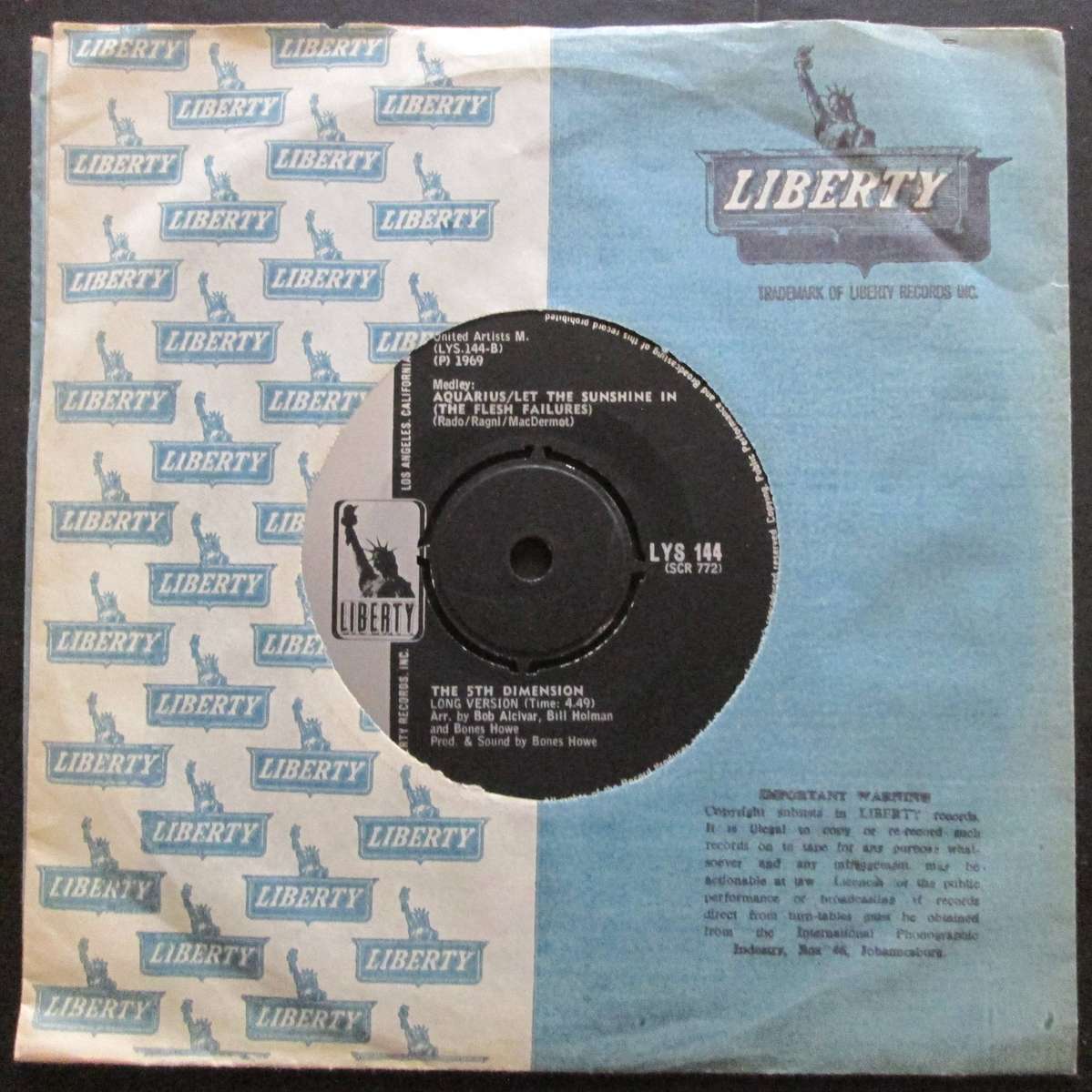 THE 5TH DIMENSION - AQUARIUS / LET THE SUNSHINE IN   (7 SINGLE/VINYL)