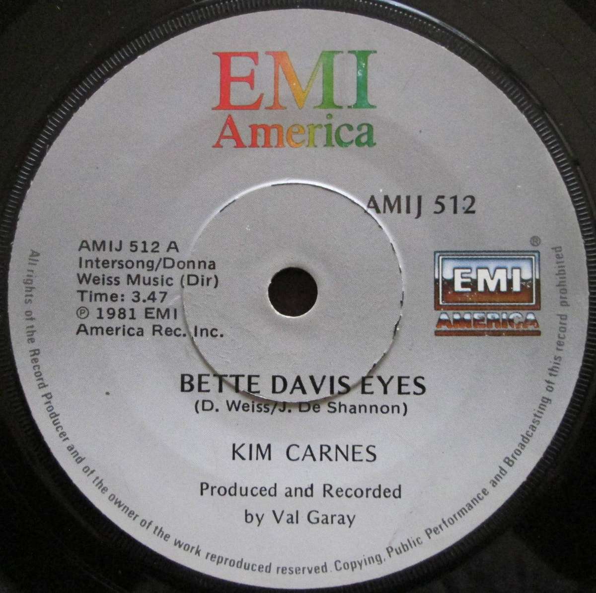 KIM CARNES - BETTY DAVIS EYES / MISS YOU TONIGHT  (7 SINGLE/VINYL)
