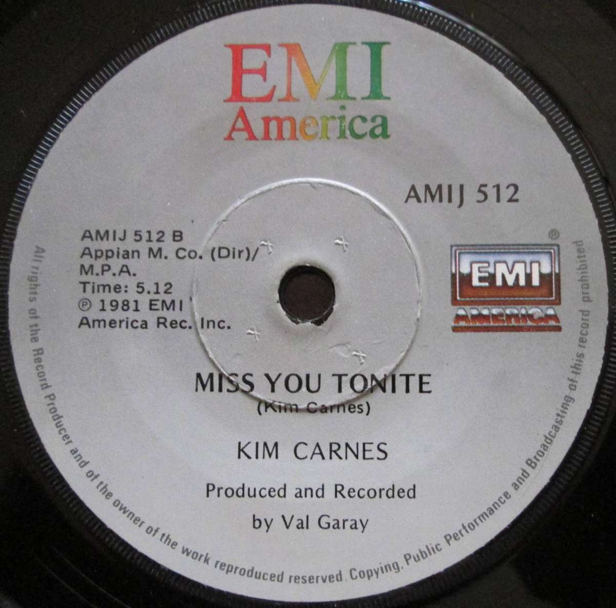 KIM CARNES - BETTY DAVIS EYES / MISS YOU TONIGHT  (7 SINGLE/VINYL)