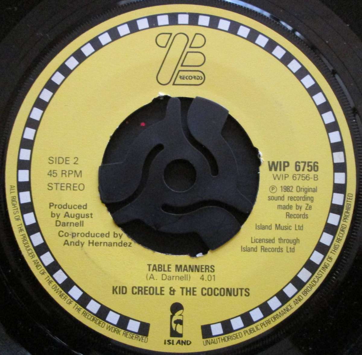KID CREOLE & THE COCONUTS - IM A WONDERFUL THING (BABY) / TABLE MANNERS  (7 SINGLE/VINYL)