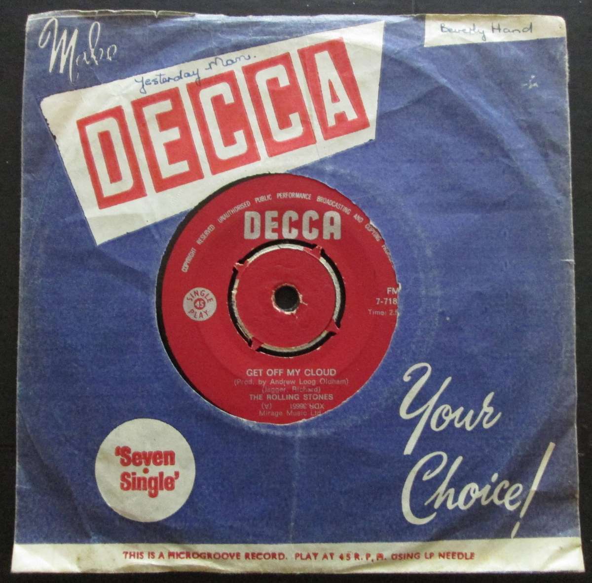 THE ROLLING STONES - GET OFF MY CLOUD / IM FREE  (7 SINGLE/VINYL)