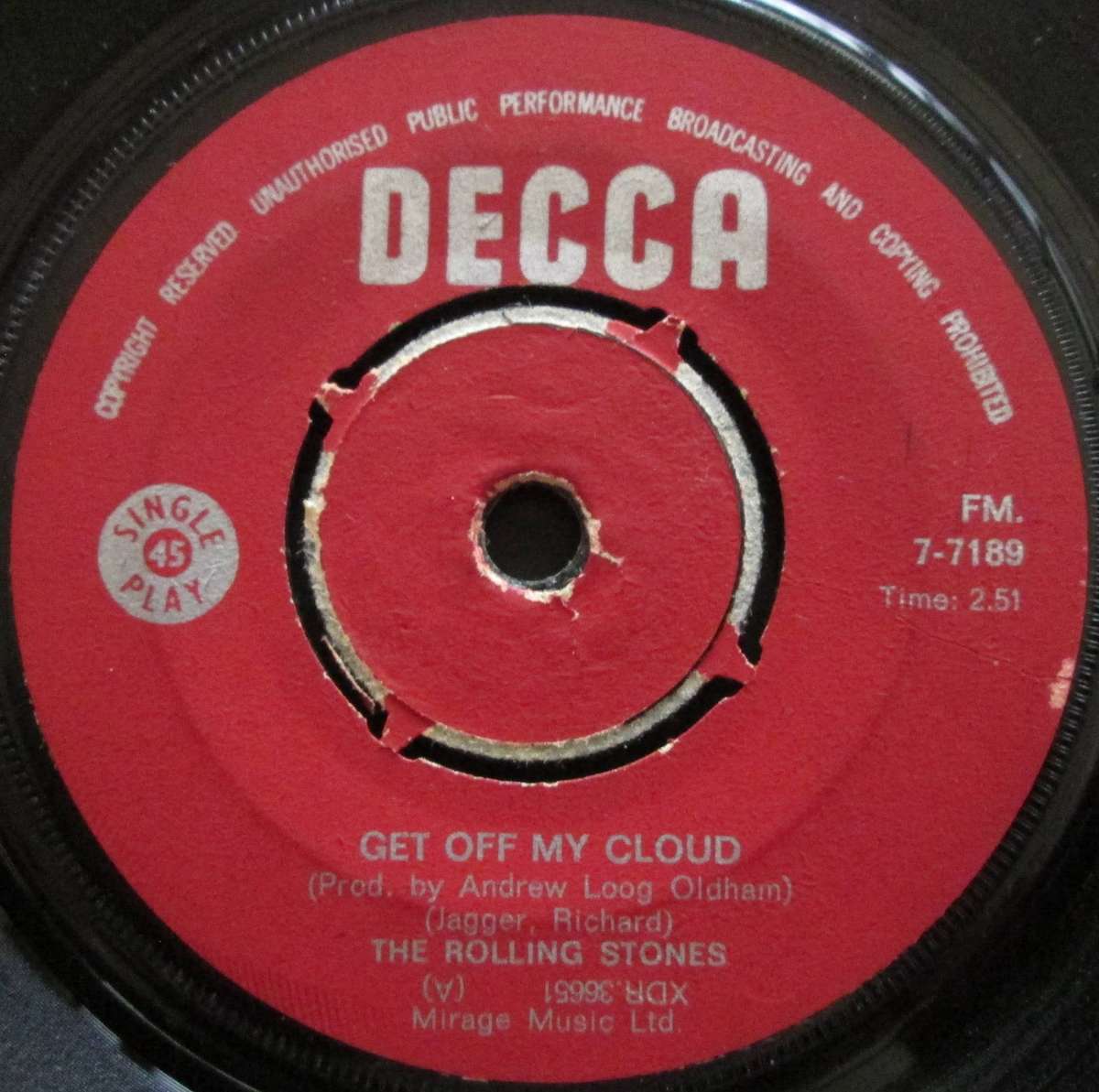 THE ROLLING STONES - GET OFF MY CLOUD / IM FREE  (7 SINGLE/VINYL)