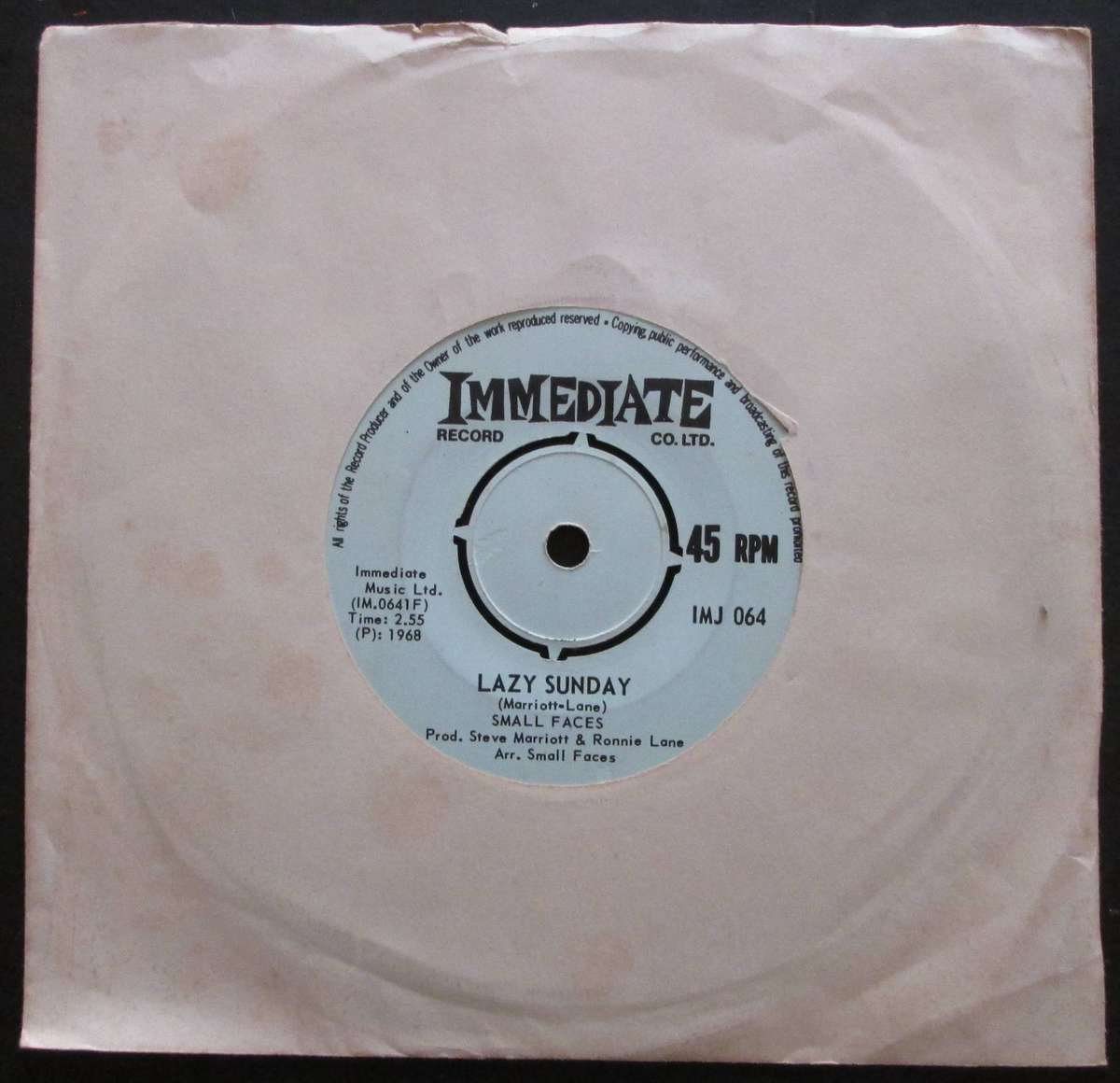 SMALL FACES - LAZY SUNDAY / ROLLIN OVER   (7 SINGLE/VINYL)