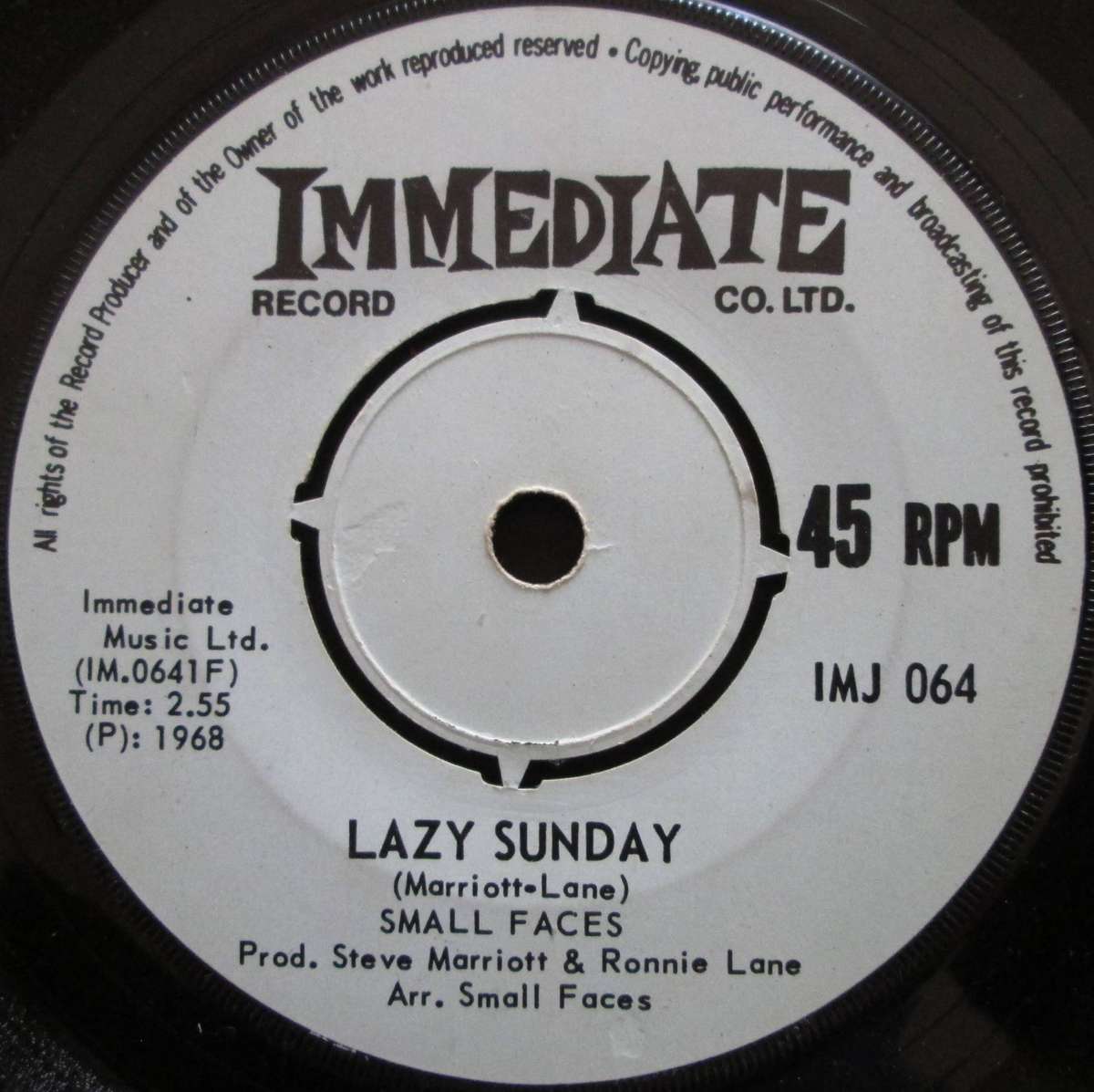 SMALL FACES - LAZY SUNDAY / ROLLIN OVER   (7 SINGLE/VINYL)
