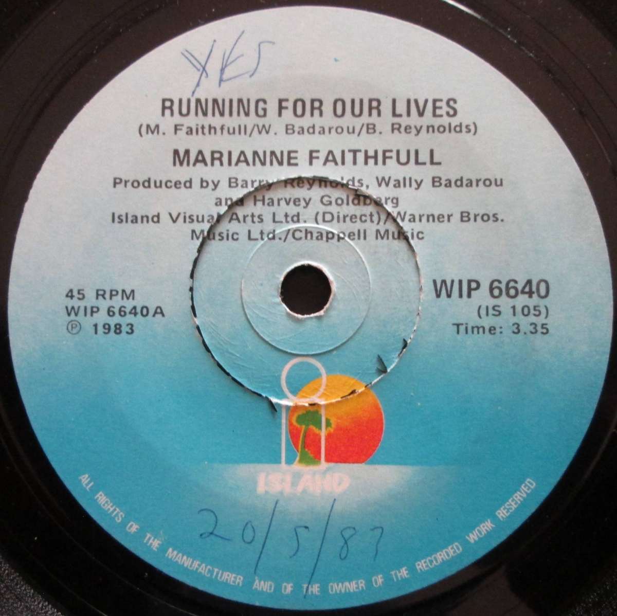 MARIANNE FAITHFULL - RUNNING FOR OUR LIVES / SHES GOT A PROBLEM (7 SINGLE/VINYL)