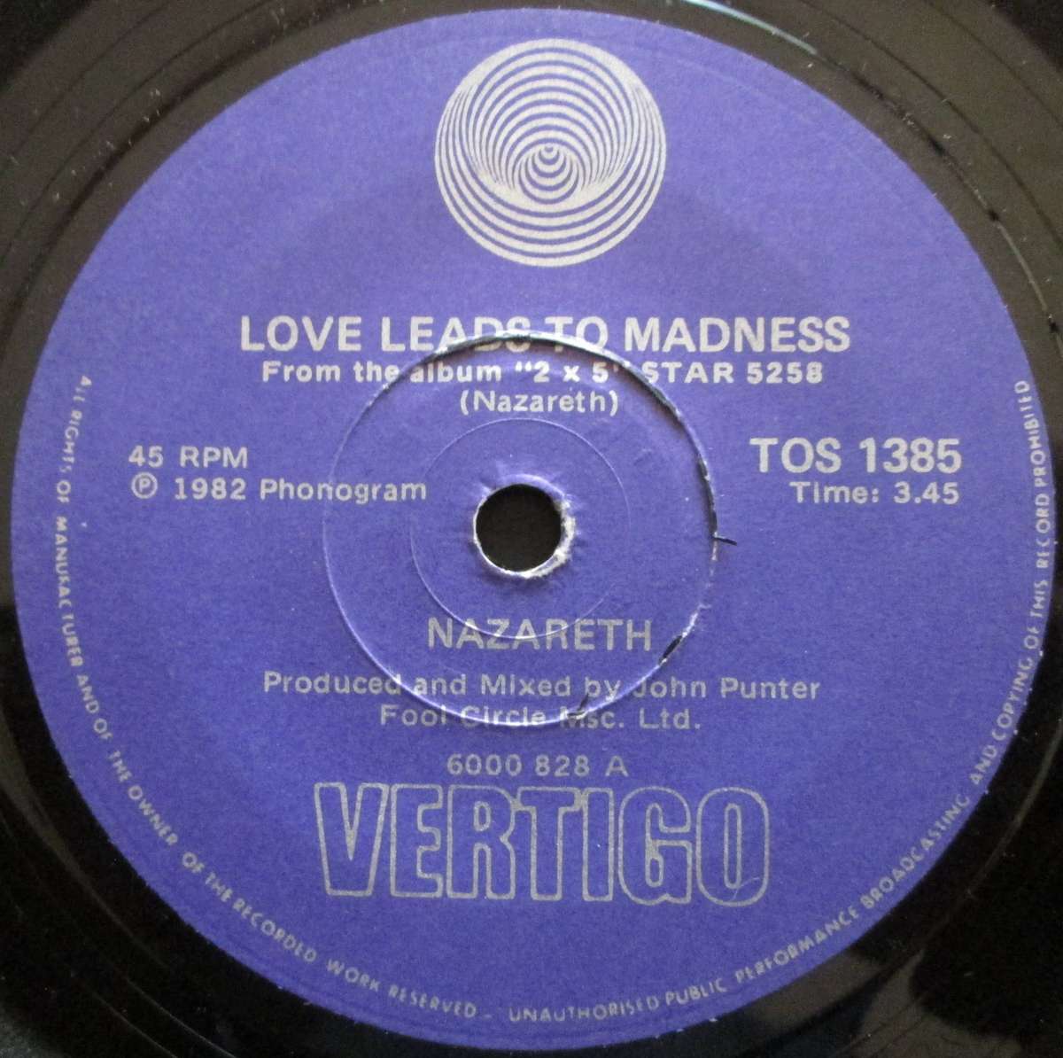 NAZARETH - LOVE LEADS TO MADNESS / TAKE THE RAP    (7 SINGLE/VINYL)
