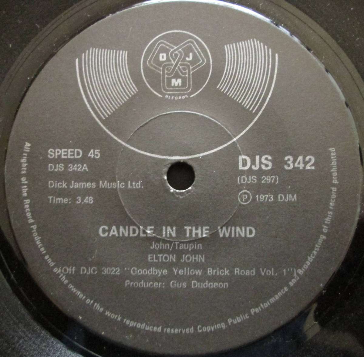 ELTON JOHN - CANDLE IN THE WIND / BENNY & THE JETS    (7 SINGLE/VINYL)