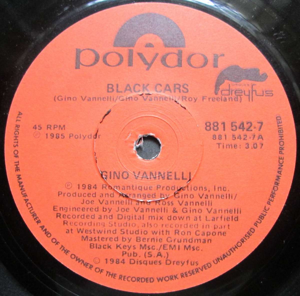 GINO VANNELLI - BLACK CARS / IMAGINATION   (7 SINGLE/VINYL)