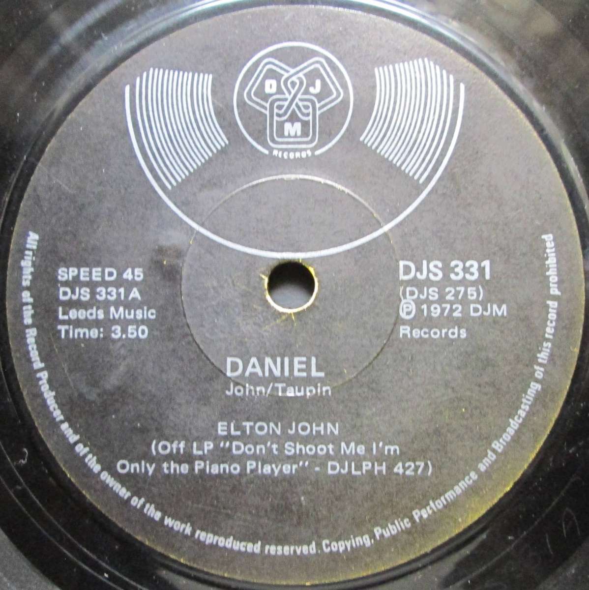 ELTON JOHN - DANIEL / SKYLINE PIGEON   (7 SINGLE/VINYL)