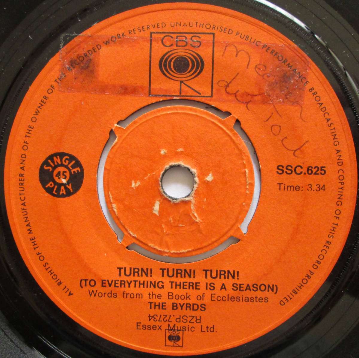 THE BYRDS - TURN TURN TURN / SHE DONT CARE ABOUT ME (7 SINGLE/VINYL)