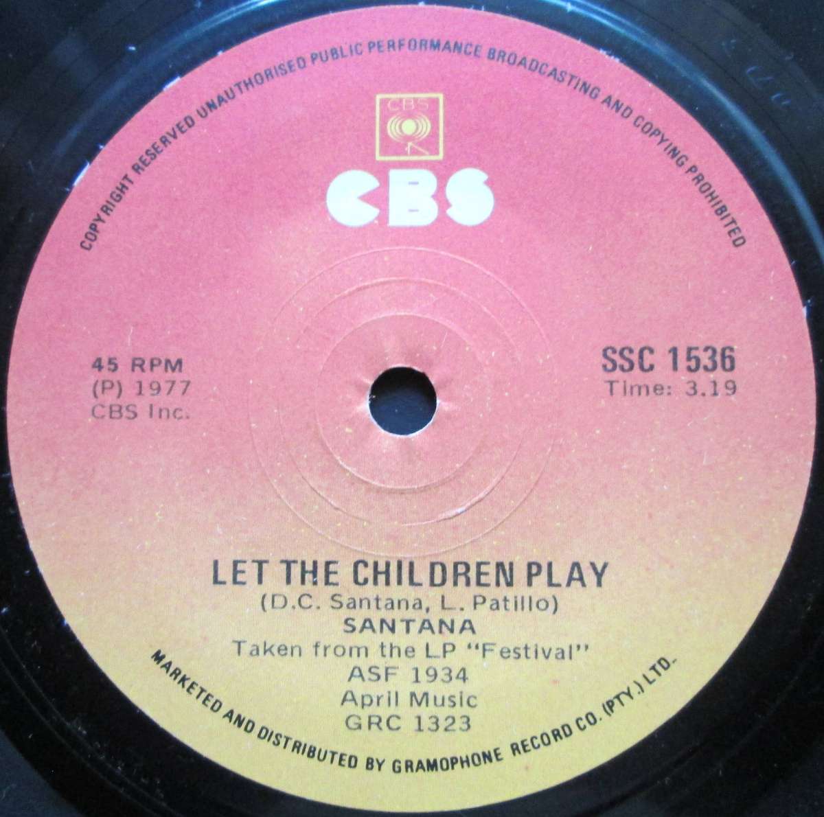 SANTANA - LET THE CHILDREN PLAY / CARNAVAL   (7 SINGLE/VINYL)