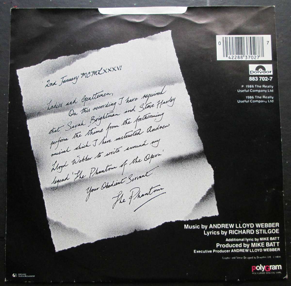 SARAH BRIGHTMAN & STEVE HARLEY - THE PHANTOM OF THE OPERA (7 SINGLE/VINYL)