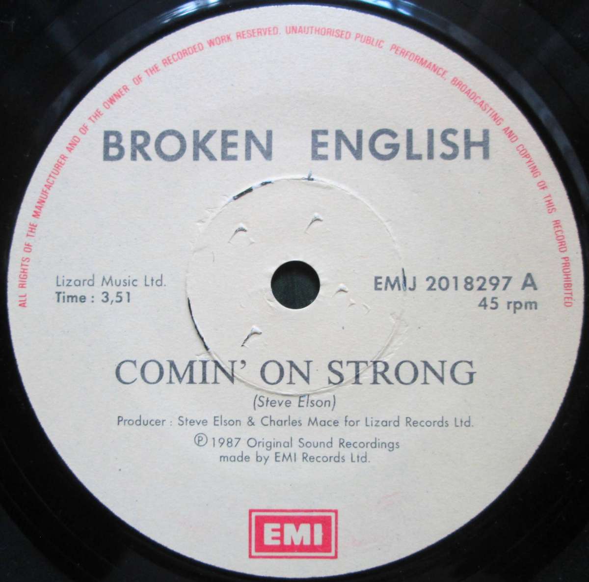 BROKEN ENGLISH - COMIN ON STRONG / SUFFER IN SILENCE   (7 SINGLE/VINYL)