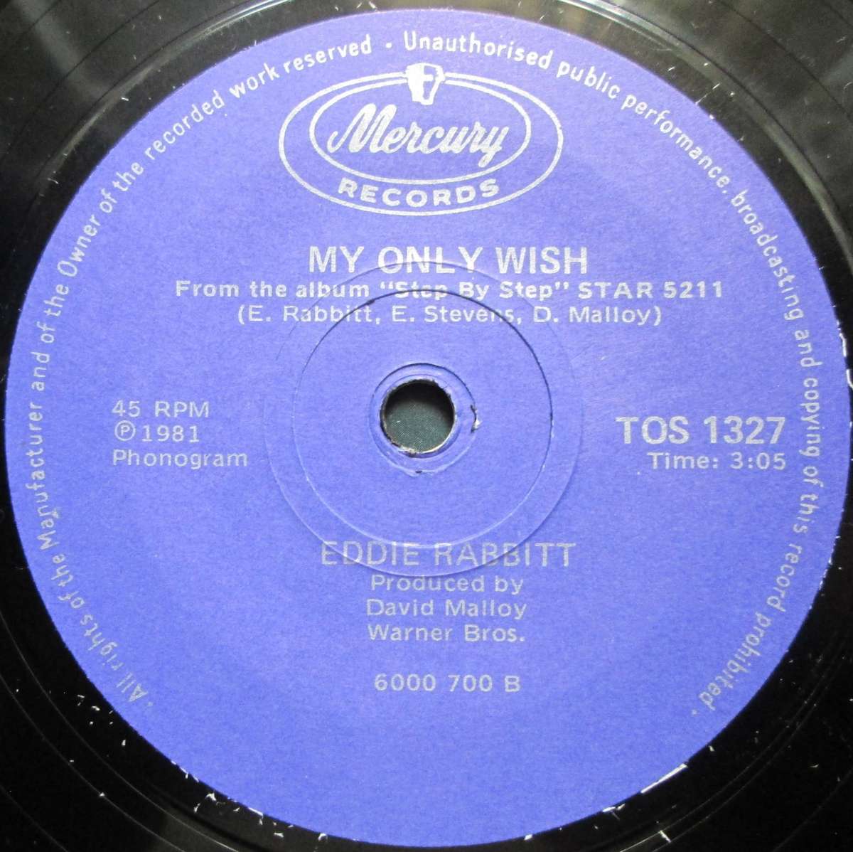 EDDIE RABBITT - STEP BY STEP / MY ONLY WISH    (7 SINGLE/VINYL)