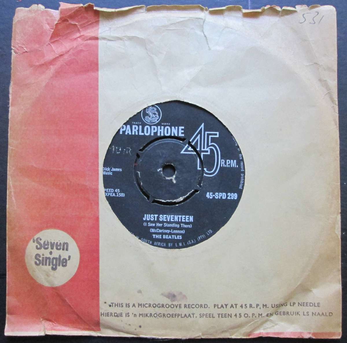 THE BEATLES - JUST SEVENTEEN / ROLL OVER BEETHOVEN (7 SINGLE/VINYL)