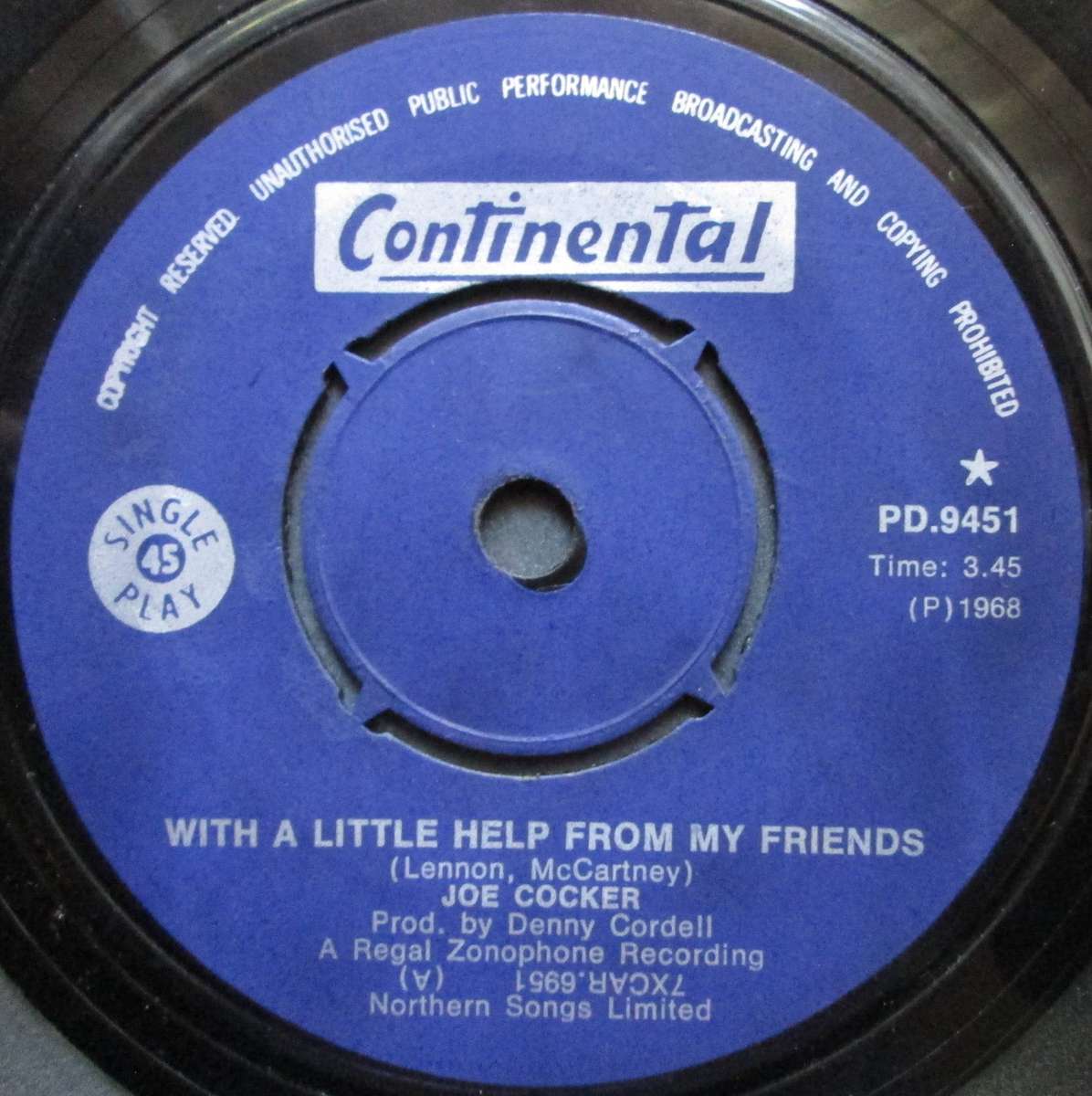 JOE COCKER - WITH A LITTLE HELP FROM MY FRIENDS / SOMETHING'S COMING ON (7 SINGLE/VINYL)