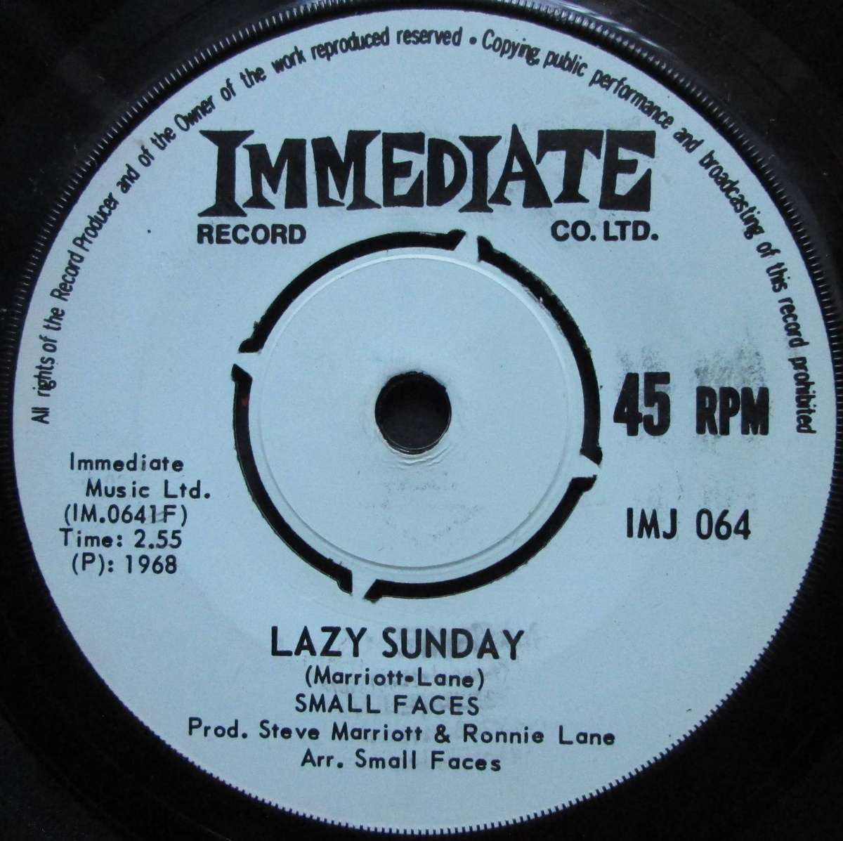 SMALL FACES - LAZY SUNDAY / ROLLIN OVER     (7 SINGLE/VINYL)