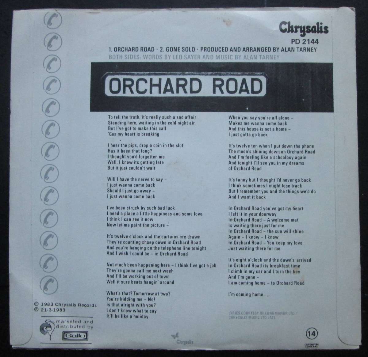 LEO SAYER - ORCHARD ROAD / GONE SOLO  (7 SINGLE/VINYL)