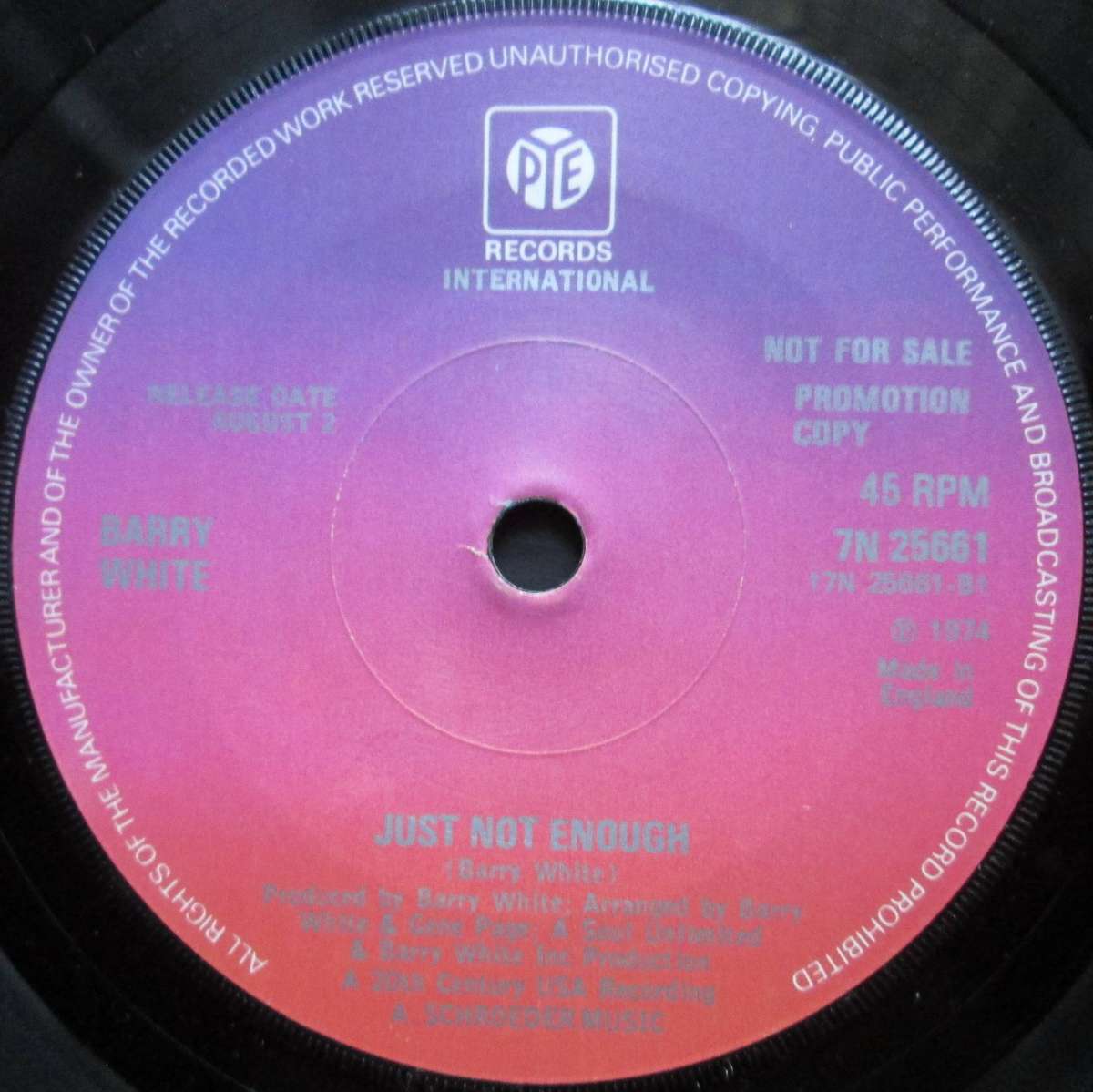 BARRY WHITE - CANT GET ENOUGH OF YOUR LOVE / JUST NOT ENOUGH  (7 SINGLE/VINYL)
