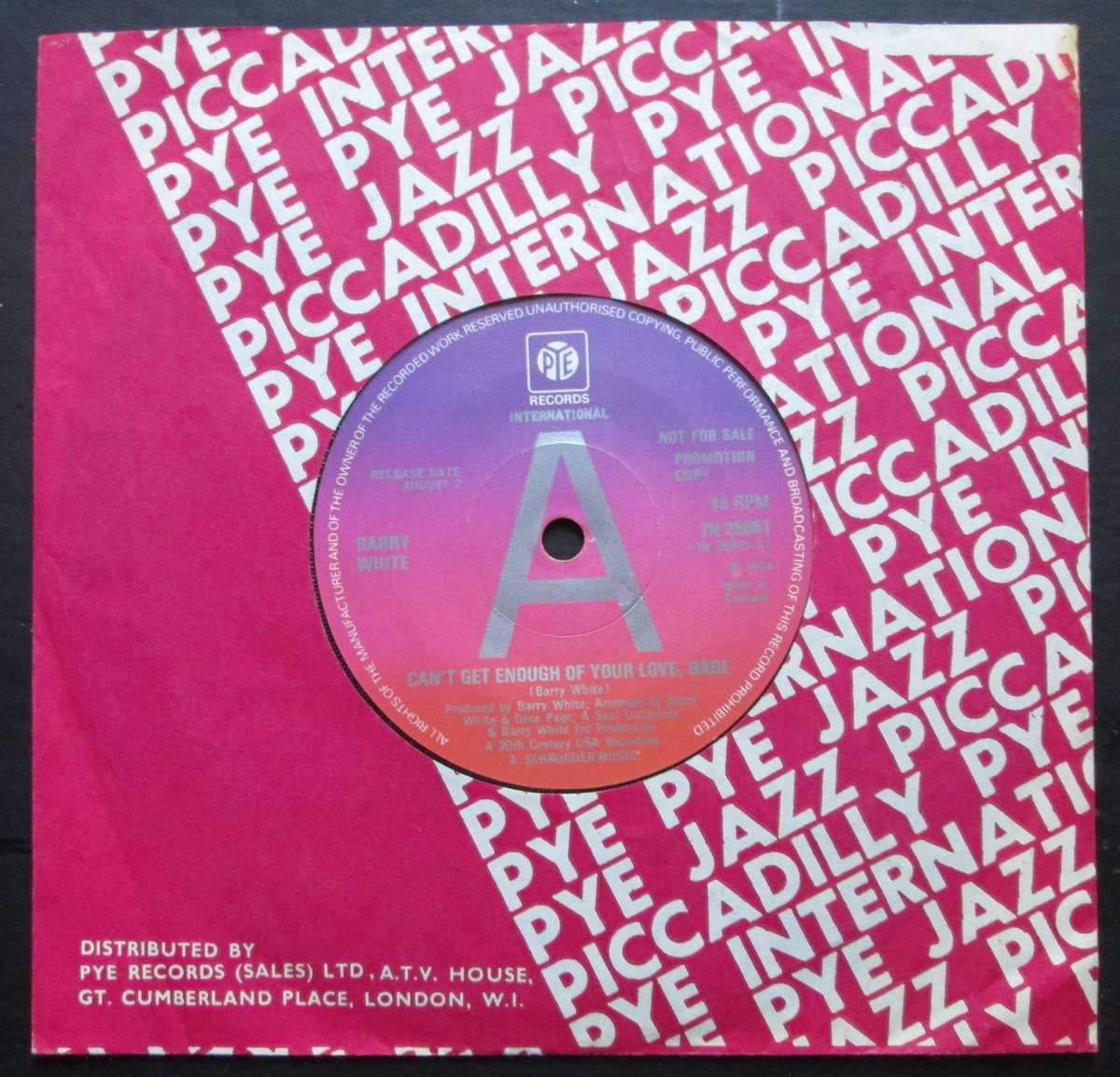 BARRY WHITE - CANT GET ENOUGH OF YOUR LOVE / JUST NOT ENOUGH  (7 SINGLE/VINYL)