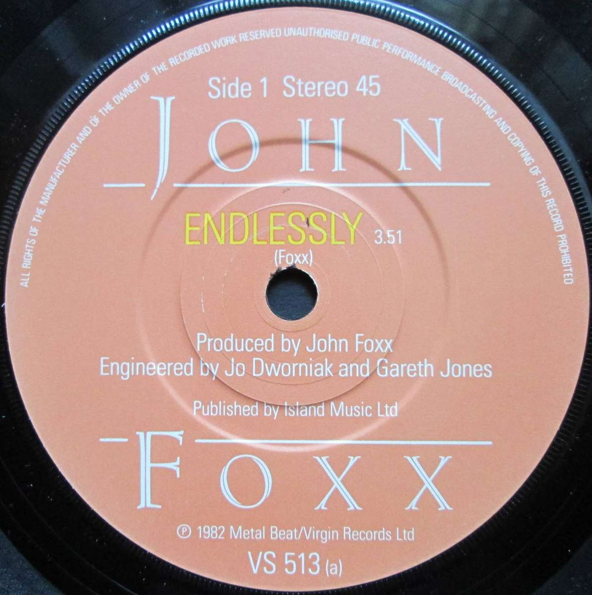 JOHN FOXX - ENDLESSLY / YOUNG MAN (7 SINGLE/VINYL)