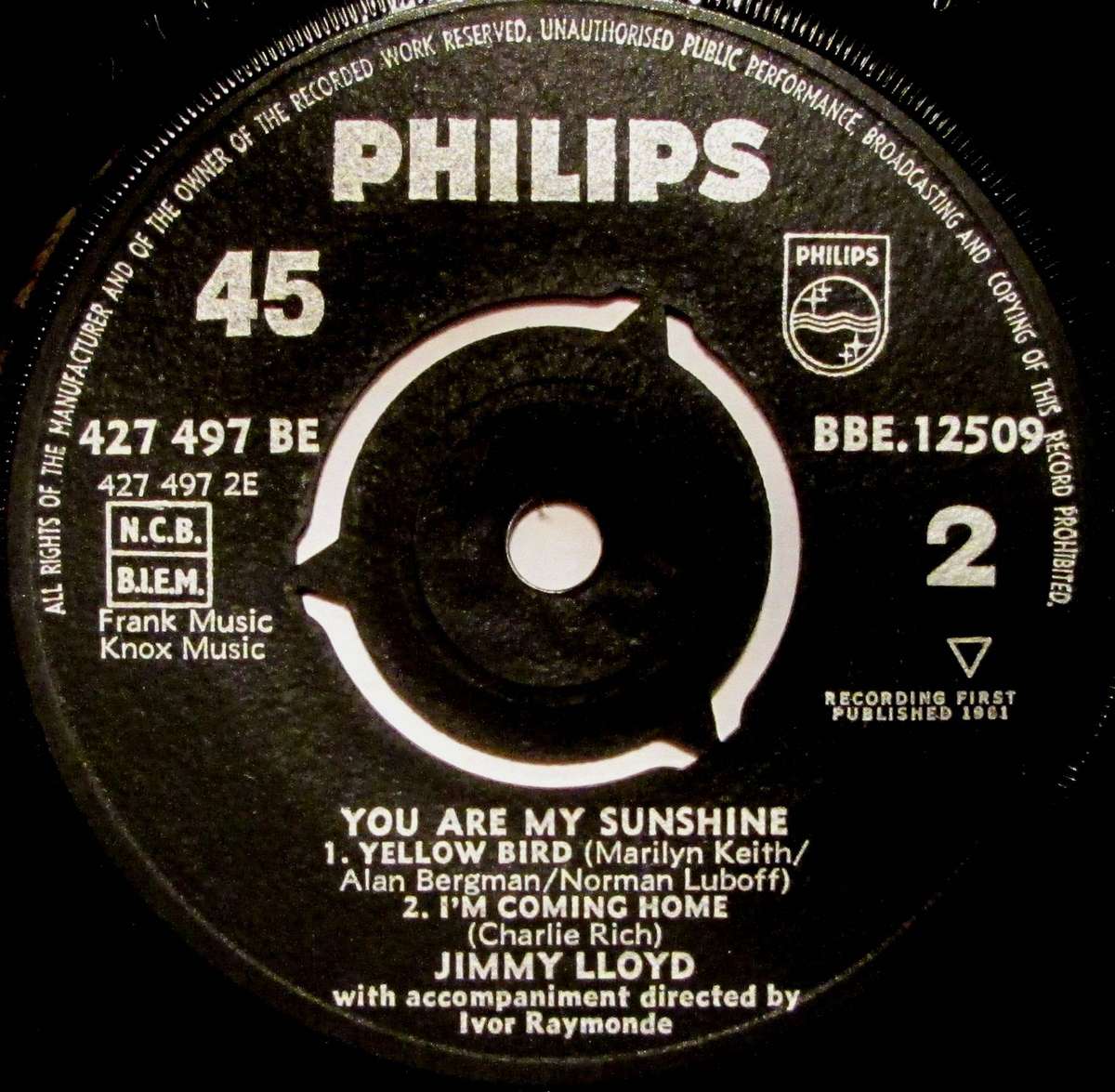 JIMMY LLOYD - YOU ARE MY SUNSHINE  (7 INCH SINGLE/VINYL)