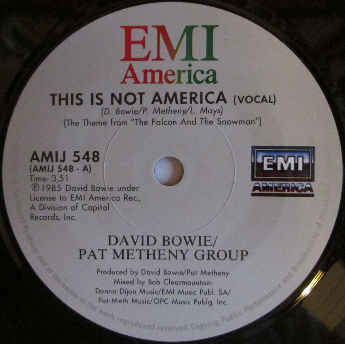 DAVID BOWIE / PAT METHENY GROUP - THIS IS NOT AMERICA / THIS IS NOT AMERICA  (7 SINGLE/VINYL)